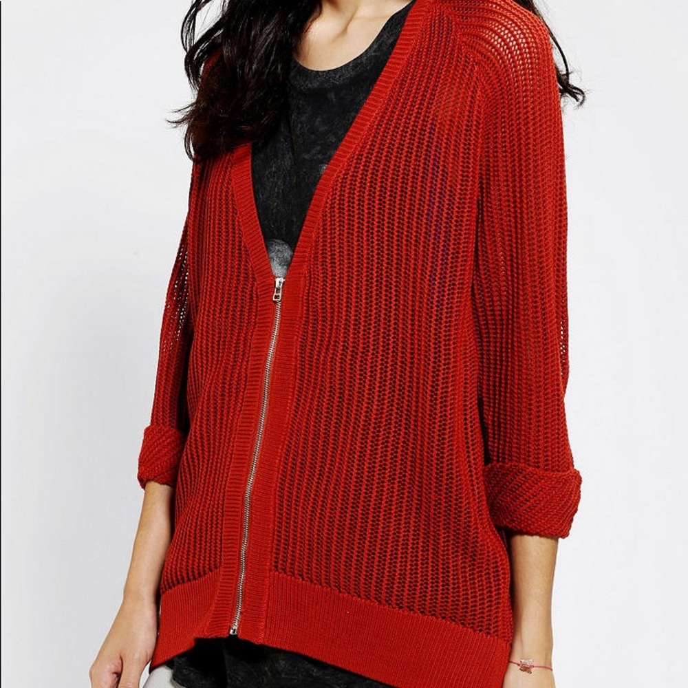 UO SILENCE + NOISE • Rust mesh zip up sweater XS - Picture 5 of 5